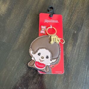 Monchhichi Brown Character Keychain with Gold Hardware